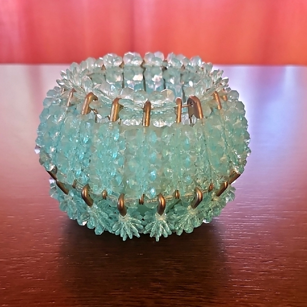 Vintage Saftey Pin Beaded Candle Holder